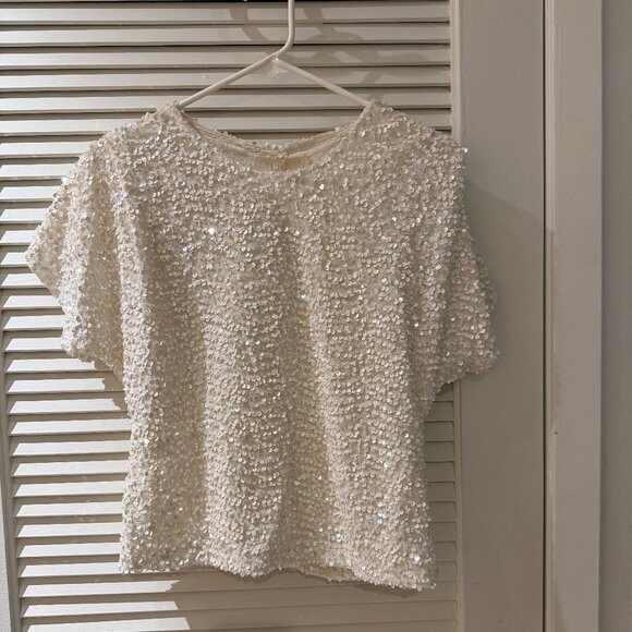 LC Lizette Collection White Sequin Blouse | Sz Large | Holiday Party & New Years - Picture 1 of 6